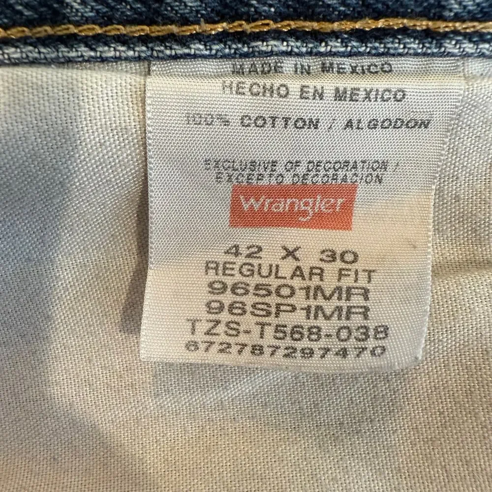 Wrangler Regular Fit Jeans 42x30 Made in Mexico Vintage Y2K Faded Wash